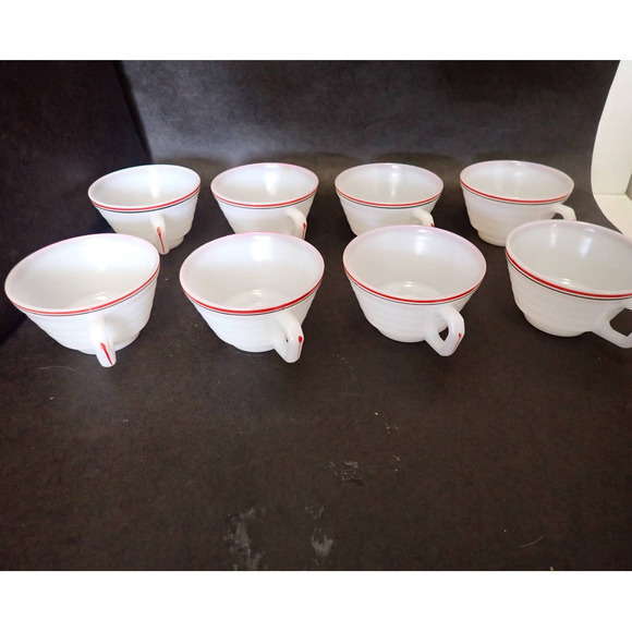 Vintage Hazel Atlas Moderntone Platonite Ribbed Milk Glass A Pair 2  Coffee Cups - Picture 1 of 9